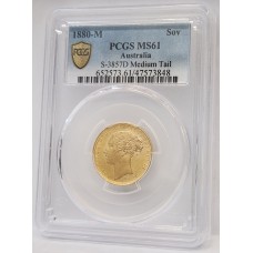 AUSTRALIA 1880 . ONE 1 SOVEREIGN . MELBOURNE . GOLD . SLABBED